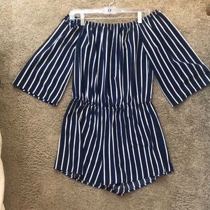 Striped off the shoulder romper